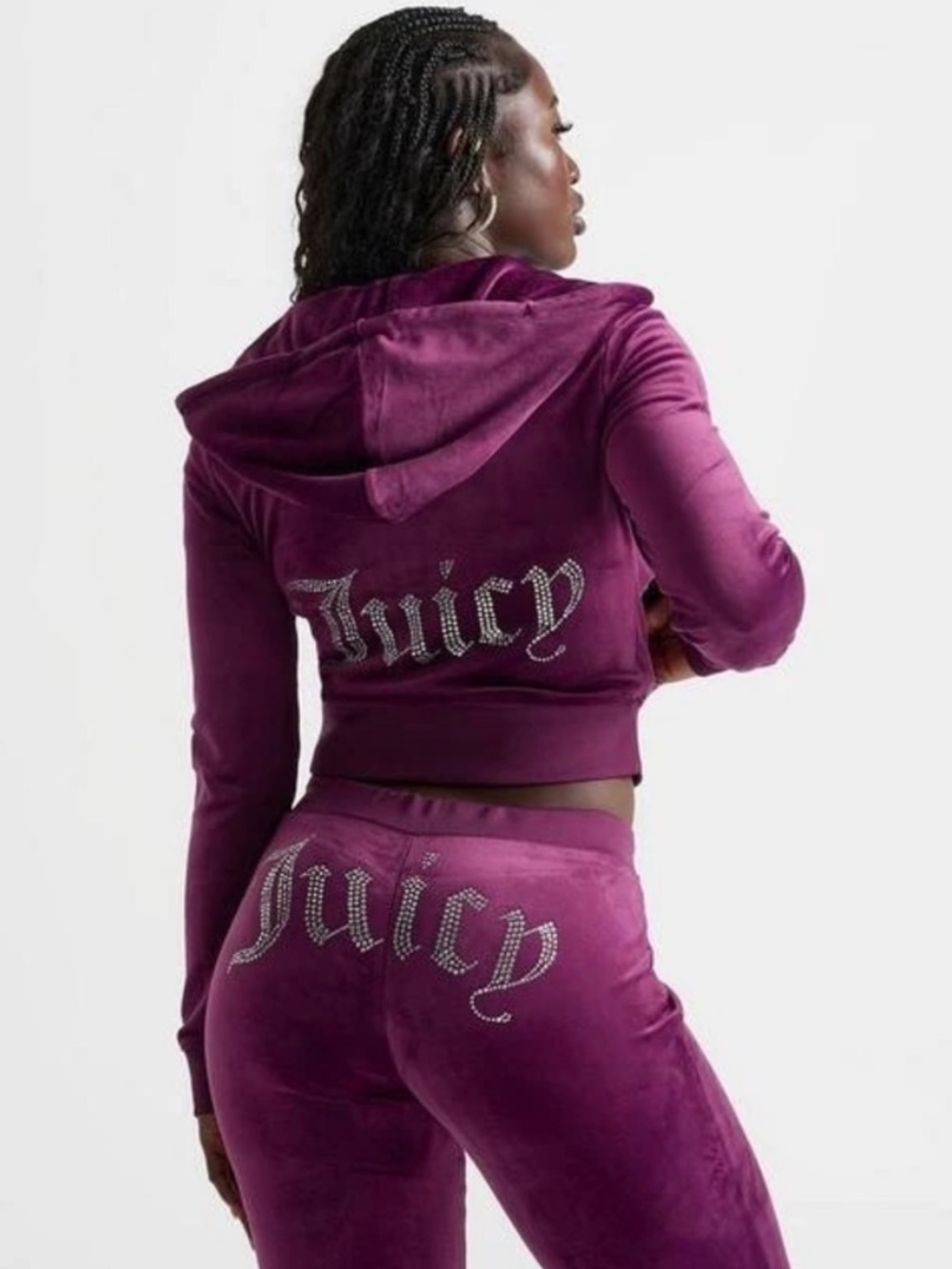 Juicy Couture Plum Velour Rhinestone Logo Tracksuit